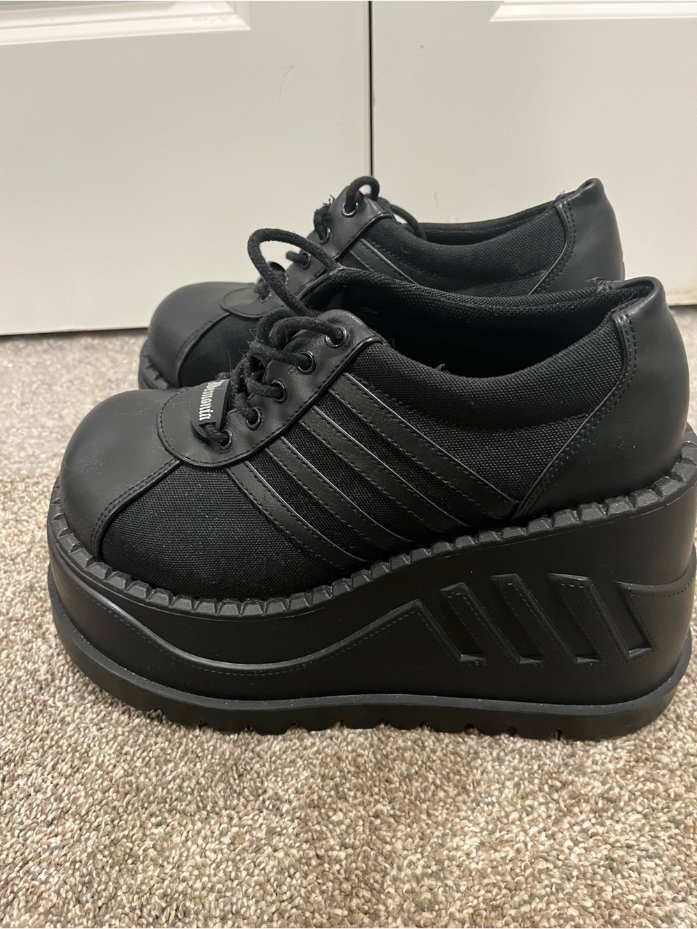 Demonia Black Platform Lace-Up Sneakers